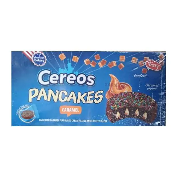 AB Cereos Pancakes Confetti Caramel karamell töltelékes kakaóbevonatos sütemény, 150 g