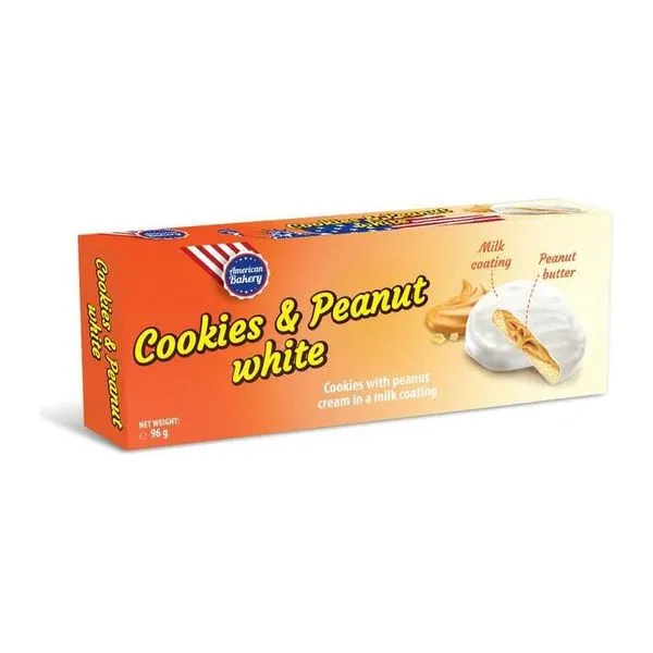 AB Cookies and Peanut White mogyorókrémes fehércsokis keksz 96 g-os csomagban
