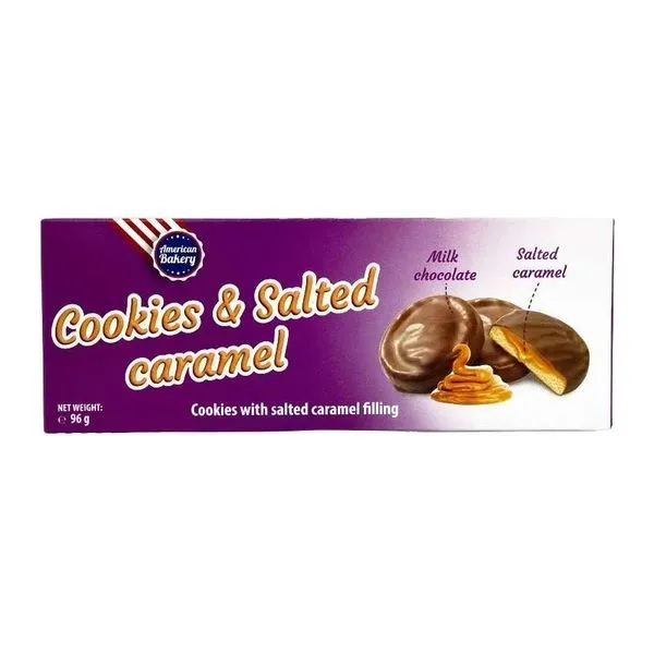 AB Cookies and Salted Caramel tejcsokoládés keksz sóskaramell töltelékkel, 96 g