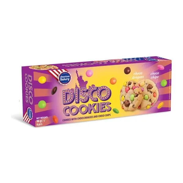 AB Disco Cookies keksz színes csokidrazsékkal és csokidarabokkal, 100 g