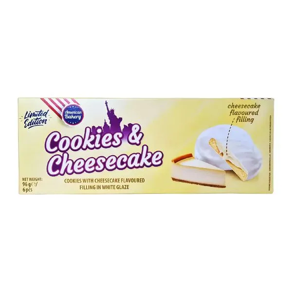 AB Cookies and Cheesecake sajttorta ízű tejbevonatos keksz 96 g-os csomagolásban