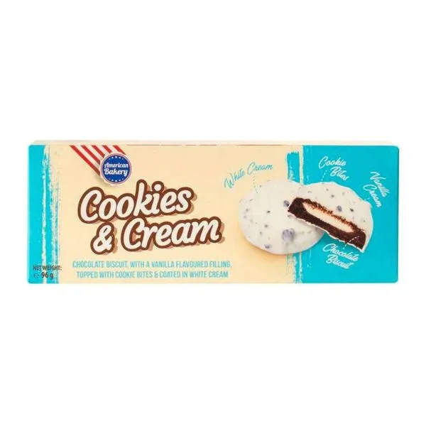 AB Cookies and Cream vaníliás tejbevonatos keksz 96 g-os csomagolásban