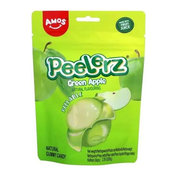 Amos Peelerz Green Apple zöldalma ízű hámozható gumicukor 65 g-os csomagban