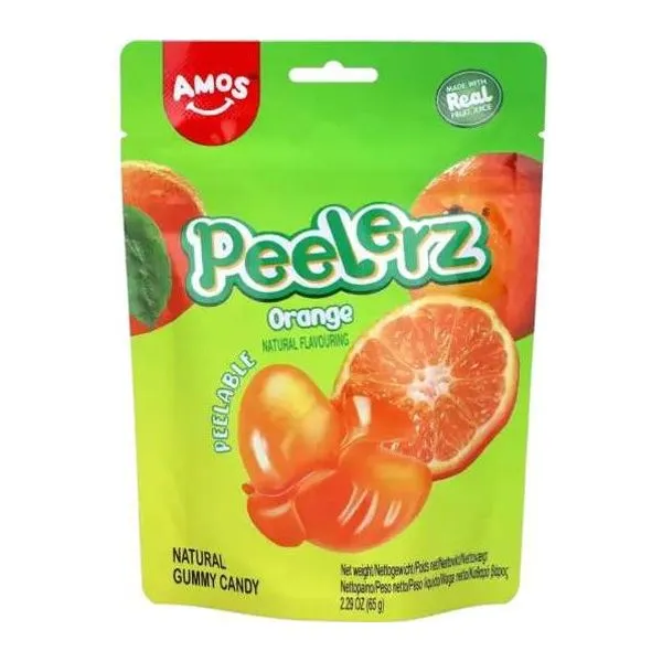 Amos Peelerz Orange narancs ízű hámozható gumicukor 65 g-os csomagban
