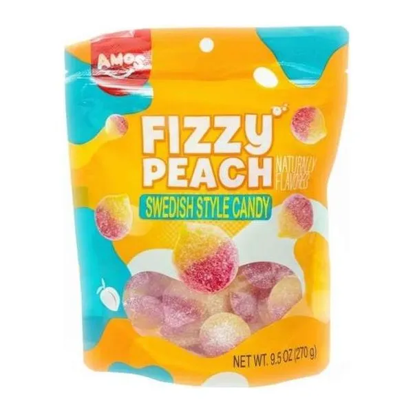 Amos Swedish Style Candy Fizzy Peach barack ízű gumicukor 270 g-os zacskóban