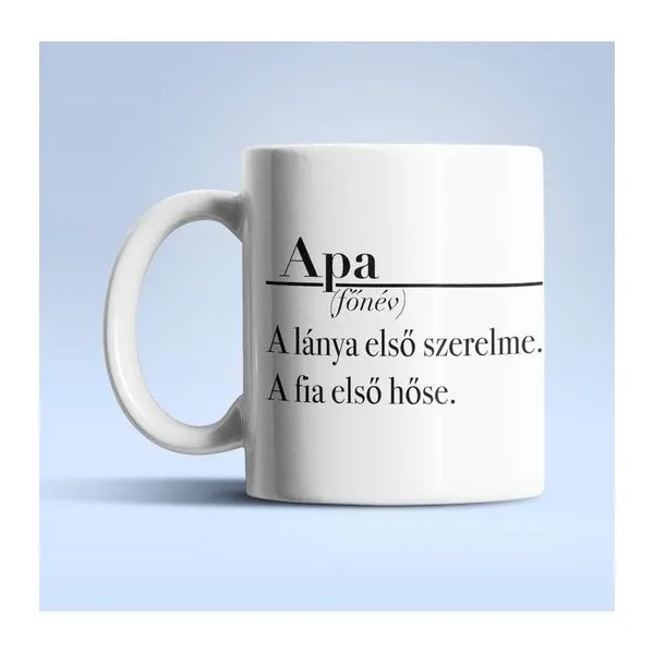 Apa-főnév feliratú fehér kerámia bögre