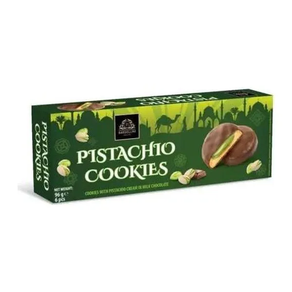 Bardollini Pistachio Cookies pisztáciakrémmel töltött csokis keksz 96 g-os csomagolásban