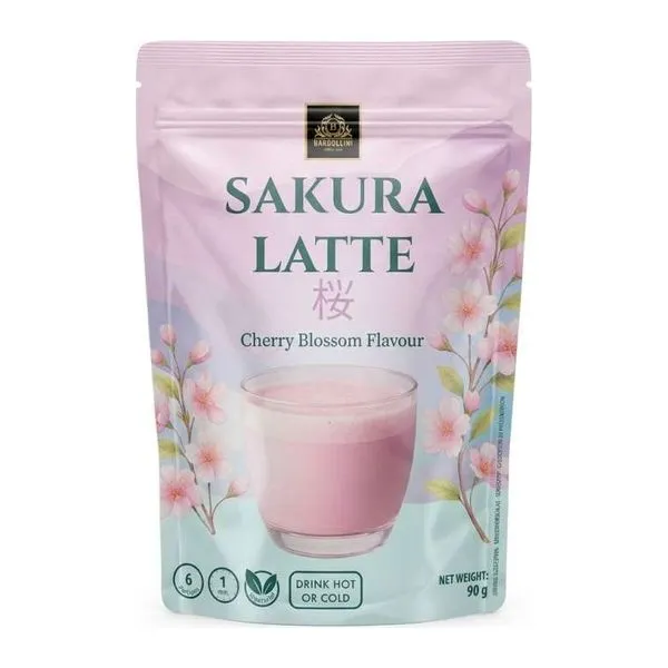 Bardollini Sakura Latte cseresznyevirág ízű rózsaszín italpor 90 g-os kiszerelésben