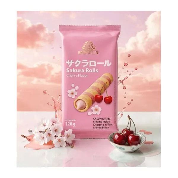 Bardollini Sakura Wafer Rolls cseresznyés ostyatekercs 120 g-os csomagban