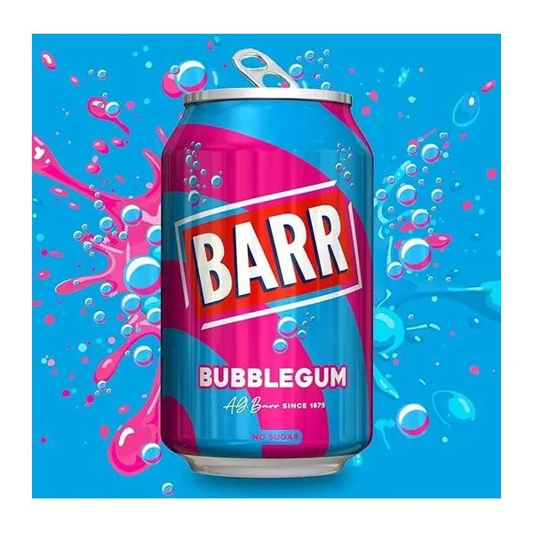Barr Bubblegum Zero rágógumi ízű szénsavas üdítőital 330 ml-es dobozban