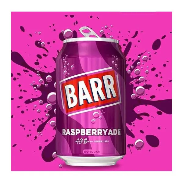 Barr Raspberryade Zero málna ízű szénsavas üdítőital 330 ml-es dobozban