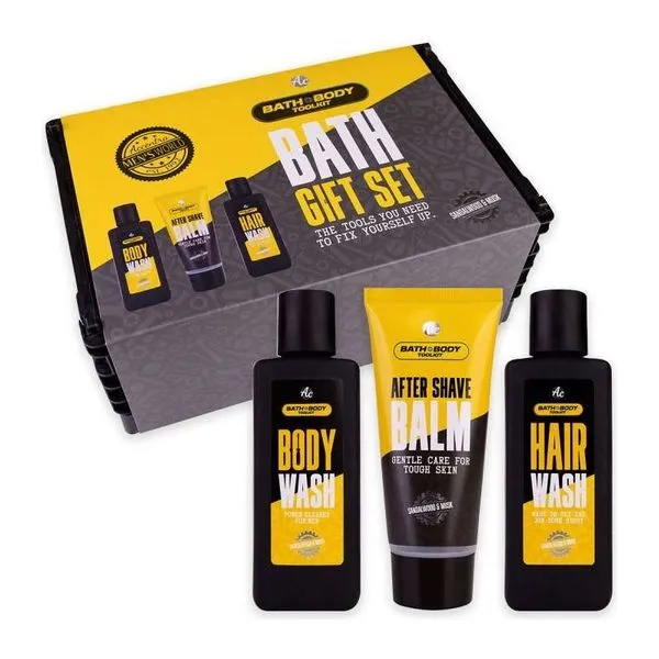 Bath + Body Toolkit férfi fürdőszett összecsukható dobozban tusfürdővel, samponnal és balzsammal