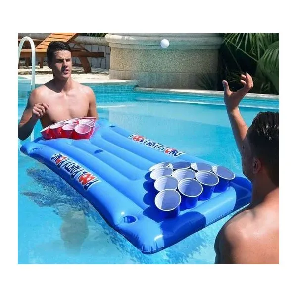 Felfújható beer pong matrac pohártartó és üvegtartó nyílásokkal