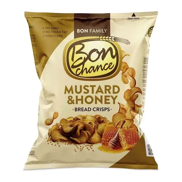 Bon Chance BreadCrisps Mustard and Honey mézes-mustáros kenyérchips 120 g-os csomagja