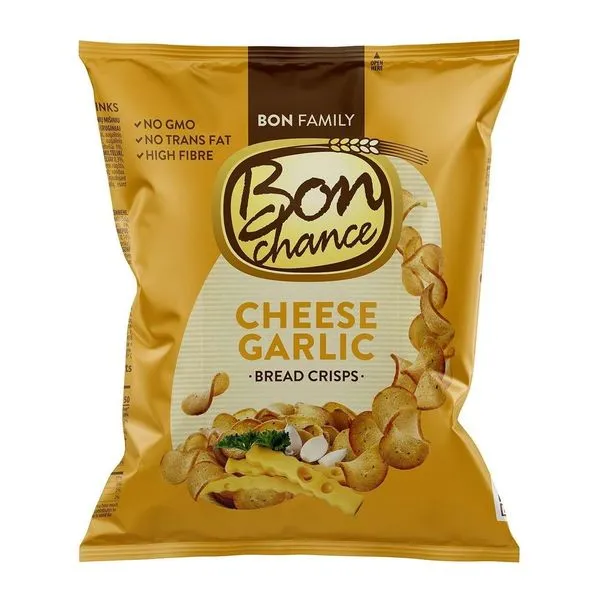 Bon Chance BreadCrisps Cheese and Garlic sajtos-fokhagymás kenyérchips 60 g-os zacskóban