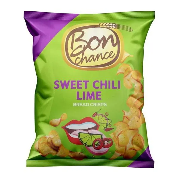 Bon Chance BreadCrisps Sweet Chili Lime ízű kenyérchips 120 g-os zacskóban