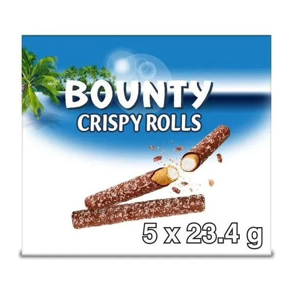 Bounty Milk Chocolate and Coconut Crispy Rolls kókuszos krémmel töltött ostya 117g