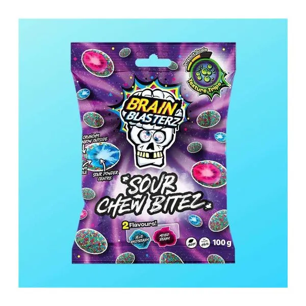 Brain Blasterz Sour Chew Bitez savanyú rágós cukor 100 g-os csomagban