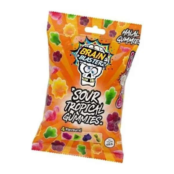 Brain Blasterz Tropical Gummies trópusi ízű gumicukor 100 g-os zacskóban