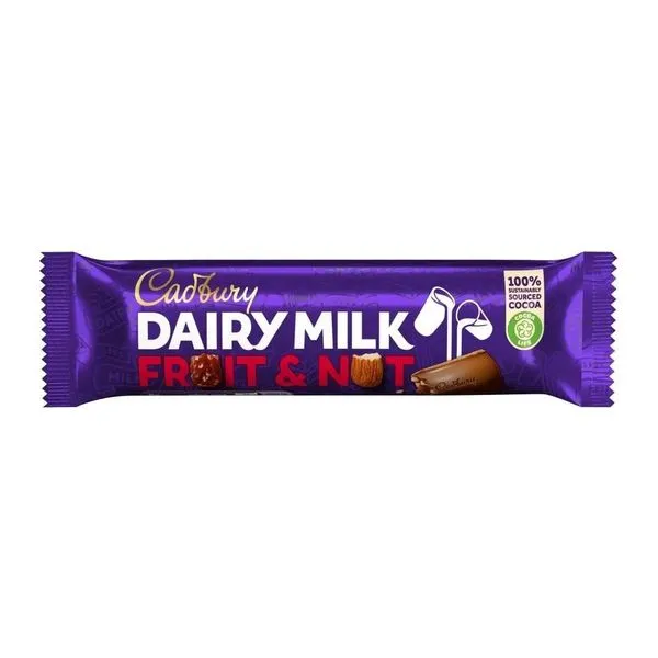 Cadbury Dairy Milk Fruit and Nut gyümölcsös és mandulás csokoládé szelet 49g