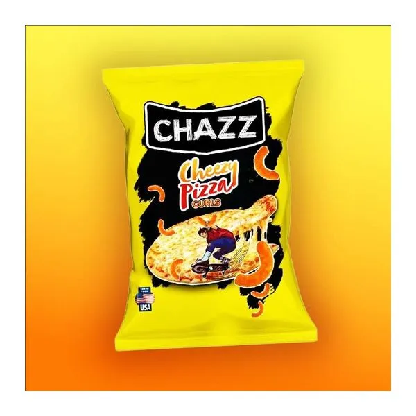Chazz Crispy Corn Curls Cheezy Pizza ízű kukoricachips 100 g-os zacskóban