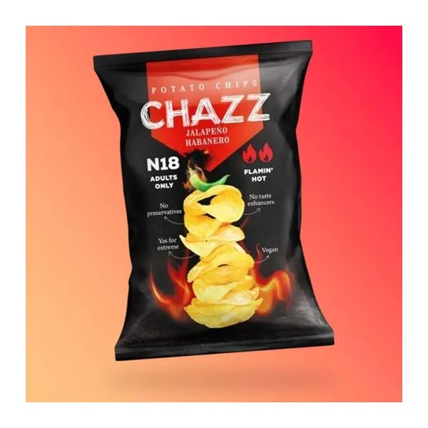 Chazz Jalapeño és Habanero ízű csípős burgonyachips 90 g-os zacskója