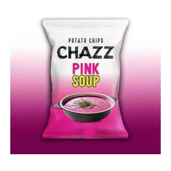Chazz Pink Soup Potato Chips céklaleves ízű burgonyachips 130 g-os zacskóban