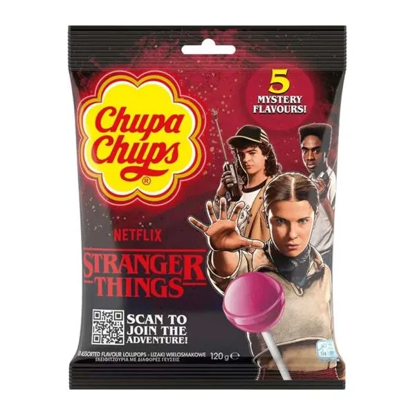 Chupa Chups Stranger Things nyalókacsomag, tíz darab ötféle gyümölcsös ízben
