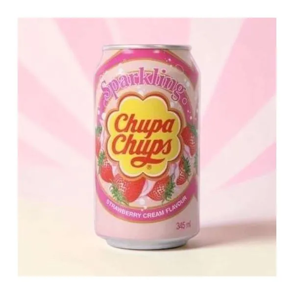 Chupa Chups Strawberry Cream eperkrém ízű szénsavas üdítő 345 ml-es dobozban