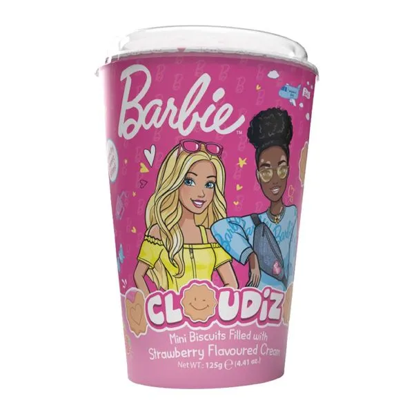 Cloudiz Barbie pohár mini keksz eperkrémmel töltve 125 g-os kiszerelésben