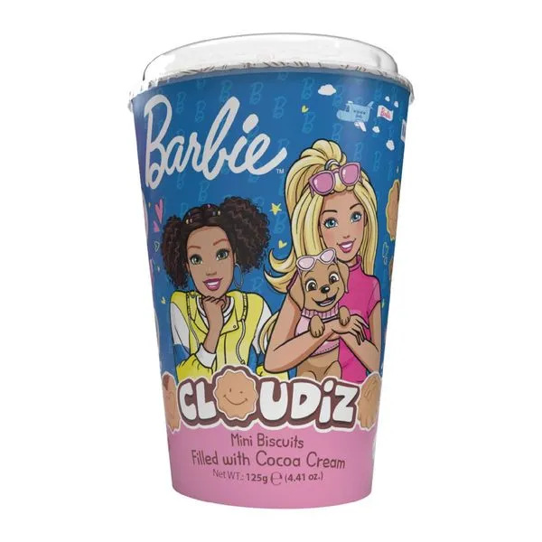 Cloudiz Barbie pohár mini keksz kakaókrémmel töltve 125 g-os kiszerelésben