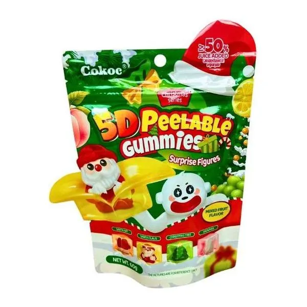 COKOC 5D Peelable Gummies Mixed Fruit karácsonyi pucolható gumicukor 60 g-os zacskóban