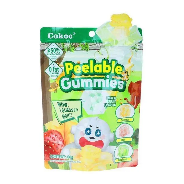 COKOC Peeling Soft Candy vegyes gyümölcs ízű héjas gumicukor 60 g-os csomagban