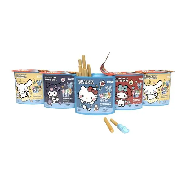 Dip N Go Hello Kitty áfonyás tejturmixkrém és kenyérpálcika 55 g-os csomagban