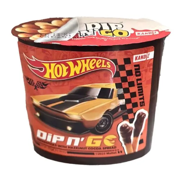 Dip N Go Hot Wheels kakaós mogyorókrém és kenyérrudacskák 55 g-os csomagban