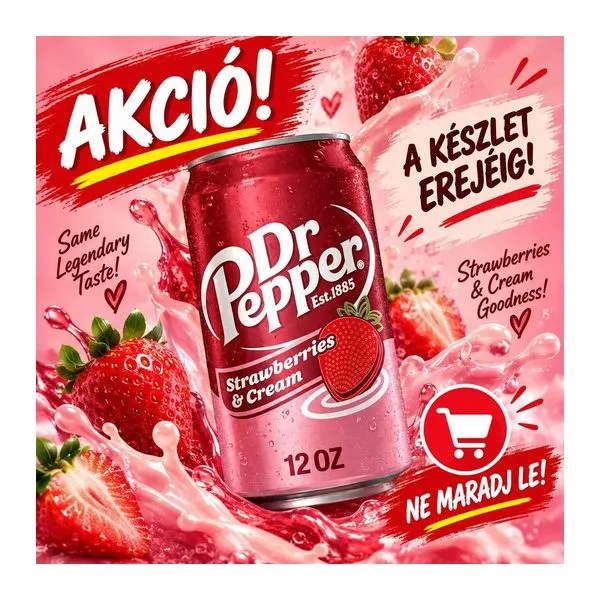 Dr Pepper Strawberries & Cream epres-krémes ízű szénsavas üdítő 355 ml-es dobozban