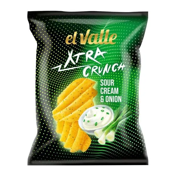 El Valle Xtra Crunch hagymás-tejfölös ízű burgonyachips 150 g-os zacskóban
