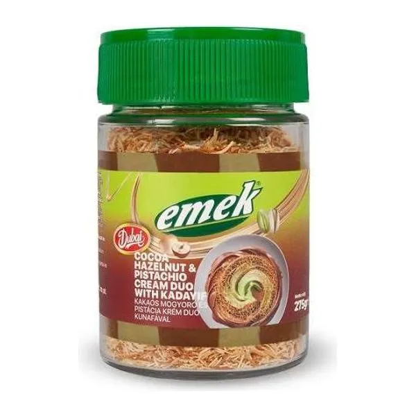 Emek Dubai Cocoa Hazelnut and Pistachio Duo mogyoró- és pisztáciakrém kadayif tésztával, 275 g