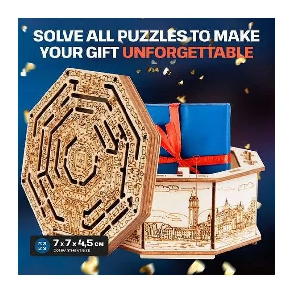 ESCWELT Secret Maze Box fából készült 3D logikai doboz