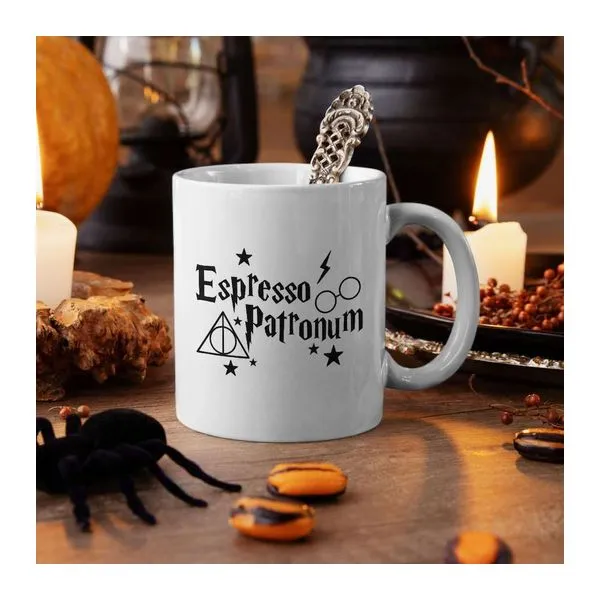 Espresso Patronum feliratú fehér kerámia bögre kávéhoz