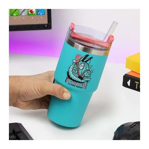 Fortnite Gamer Cup 600 ml-es rozsdamentes acél thermo utazópohár szívószállal