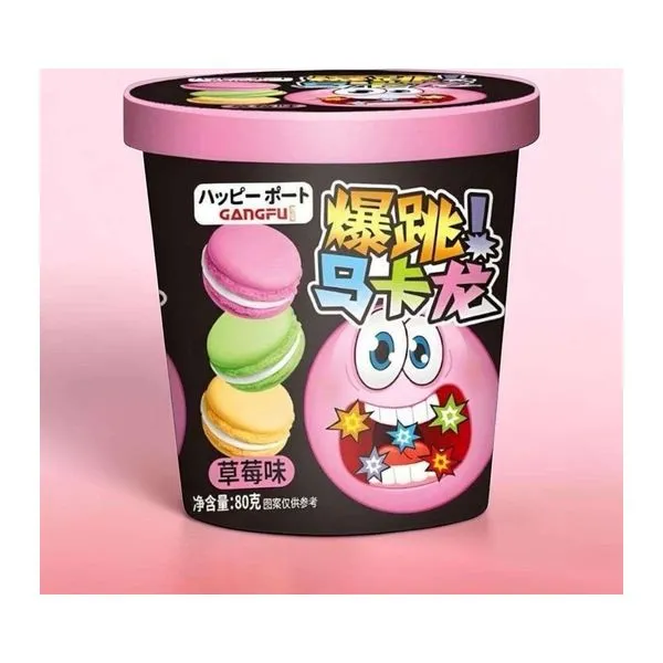 Gangfu Strawberry Popping Candy eperkrémes macaron robbanócukorral, 80 g