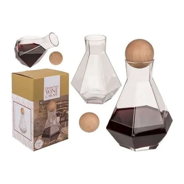 Gyémánt alakú üveg és fa bor dekantáló 1300 ml-es űrtartalommal