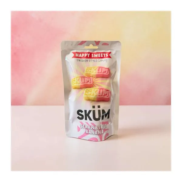 Happy Sweets SKÜM Swedish Style Candy eper-banán ízű cukor 145 g-os zacskóban