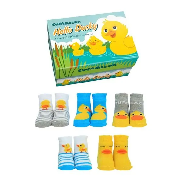 Hello Ducky kacsa mintás újszülött baba zokni szett, 5 pár