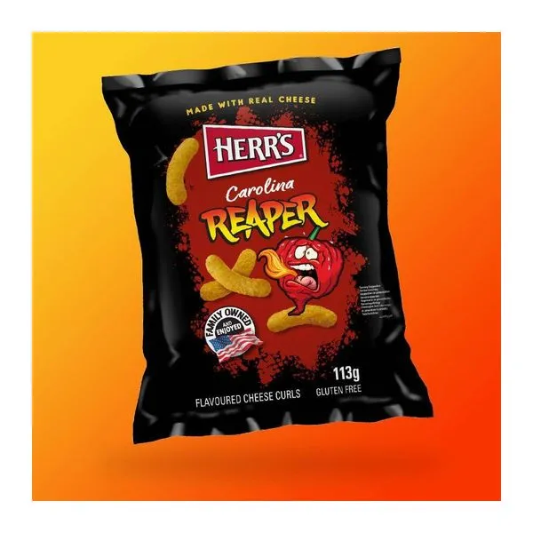 Herr's Carolina Reaper extra csípős sajtos chips 113 g-os zacskóban
