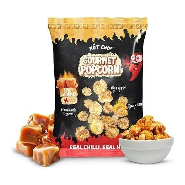 Hot Chip Gourmet Popcorn Spicy Caramel karamell ízű csípős popcorn 120 g-os zacskóban