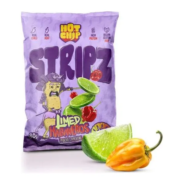 Hot Chip Stripz Limed Habaneros ízű borsófehérje snack 80 g-os kiszerelésben