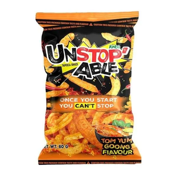 Kato Unstopable Tom Yum Tapioca Tom Yum Goong ízű tápióka chips 60 g-os zacskóban