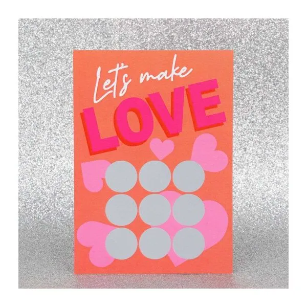 Let's Make Love feliratú pajzán kaparós képeslap kilenc pozícióval